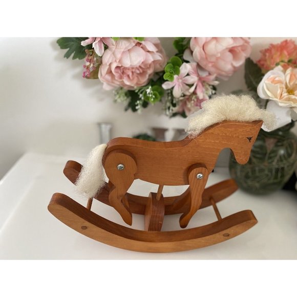 Rocking Horse Vintage Hand Crafted Folk Art Wooden Doll Horse Mane and Tail EUC - Picture 12 of 16